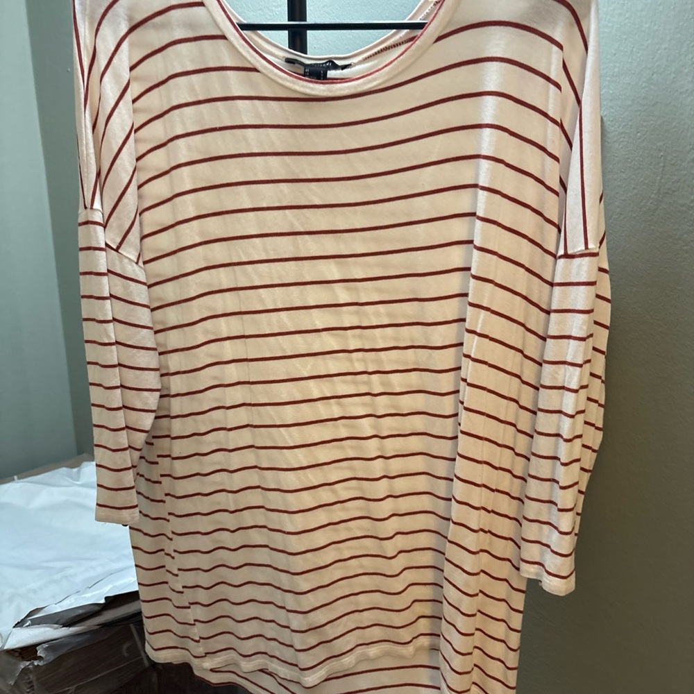 Forever 21 Red and Cream Striped Long Sleeve Top